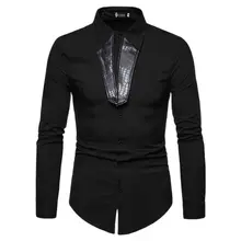 

Men's Fashion Personalized Tailored PU Leather Stitching Collar Long Sleeve Shirt + Four Seasons General Fashion Design Shirt