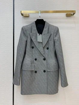 

2020 Autumn Luxury Brand Women Blazer Coat Fashion High-end Design Plaid Dark Pattern Mid-length Waisted Street Blazer Jacket