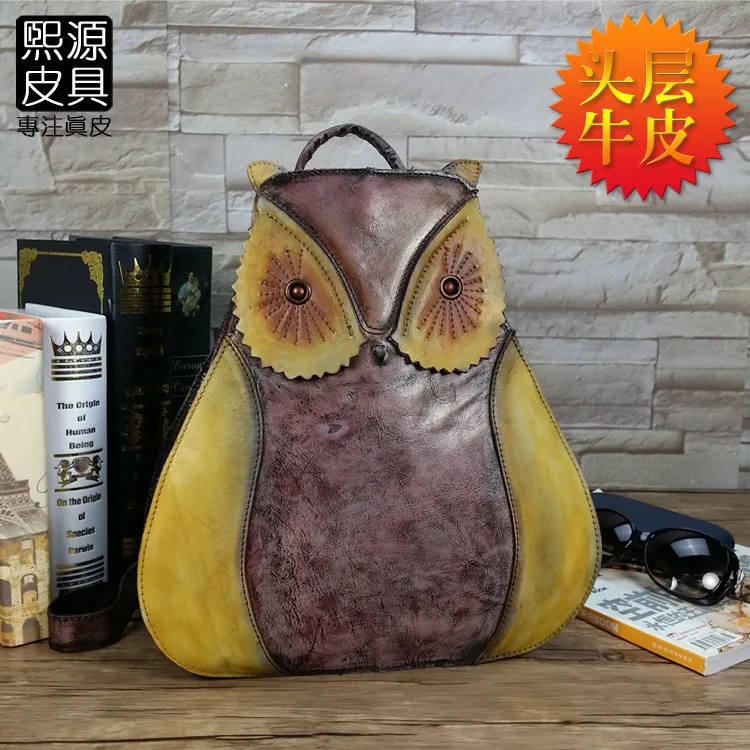 

Origional Hand-rub Color Owl Cool Backpack Genuine Leather First Layer Leather Backpack Fashion WOMEN'S Bag