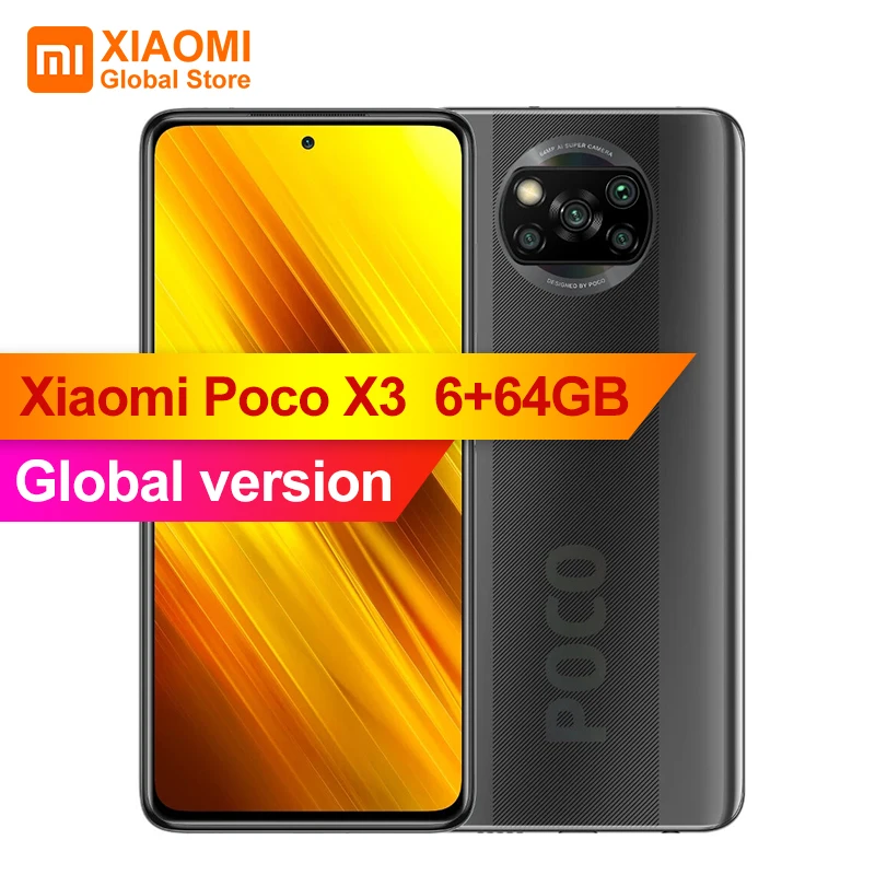 Смартфон Xiaomi POCO X3 глобальная версия 6 ГБ ОЗУ 64 Гб ПЗУ Восьмиядерный процессор