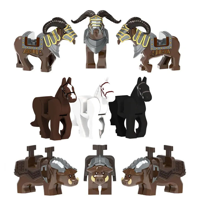 1535 1536 Dwarf Boar Horned Sheep Mount Animal Armor Accessories Weapons Medieval Knight Figures Building Blocks Kids Toys