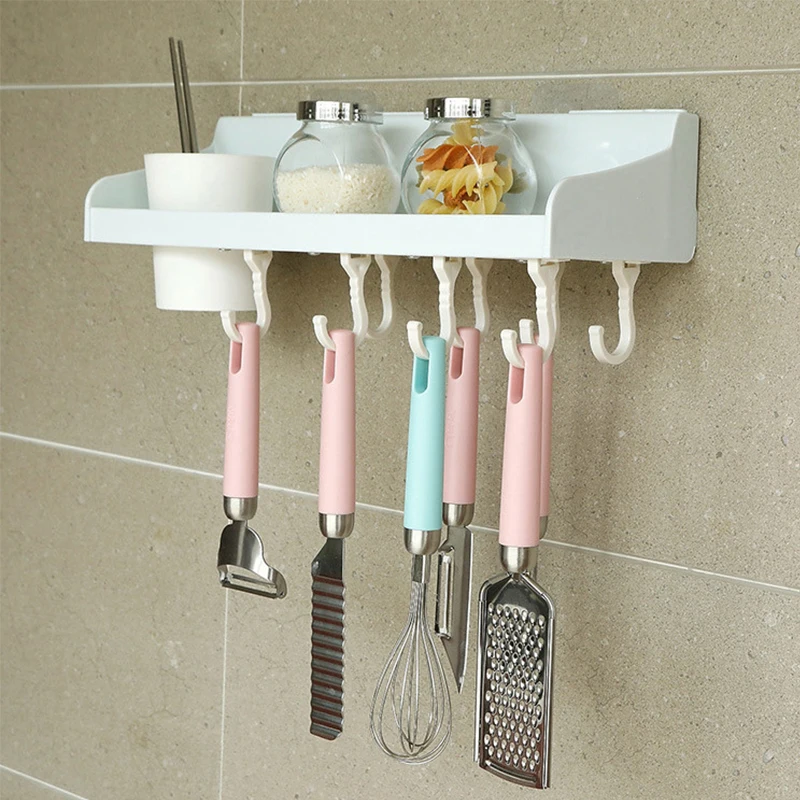 Kitchen Racks Rack Kitchen Plastic Racks Free Punching Bathroom Bathroom Wall Hook Storage Supplies Multifunctional Kitchen Rack