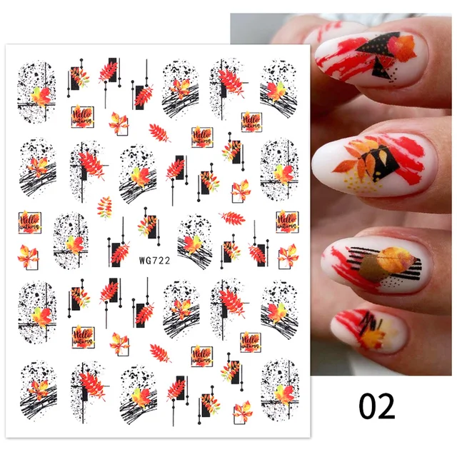 1PC Lines Maple Leaves Nail Foil Stickers Autumn Gold Flower Leaves Transfer Decals Slider Nails Art Decoration DIY Manicures WG722 02