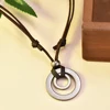 Vintage Men Women Double Circle Adjustable Leather Cord Necklace Pendant Jewelry Christmas Gift Initial Necklace ► Photo 2/6