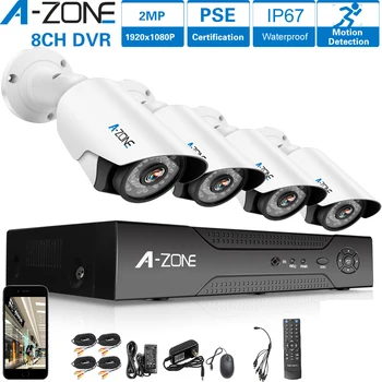 

A-ZONE 1080P 8ch 4Pcs CCTV Security Camera System 2.0MP AHD DVR Night Vision IP67 Waterproof Home Video Surveillance Camera Kit