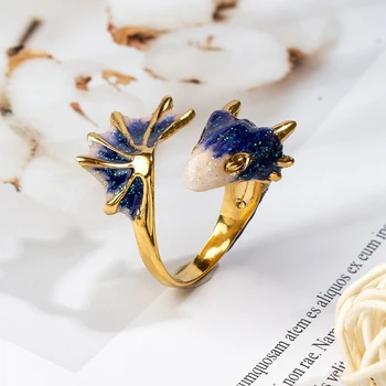 

Gold Plated Enamel Dragon Shape Couple Rings Jewelry Gothic Pink Blue Adjustable Free Size Opening Rings for Women & Men JZ022