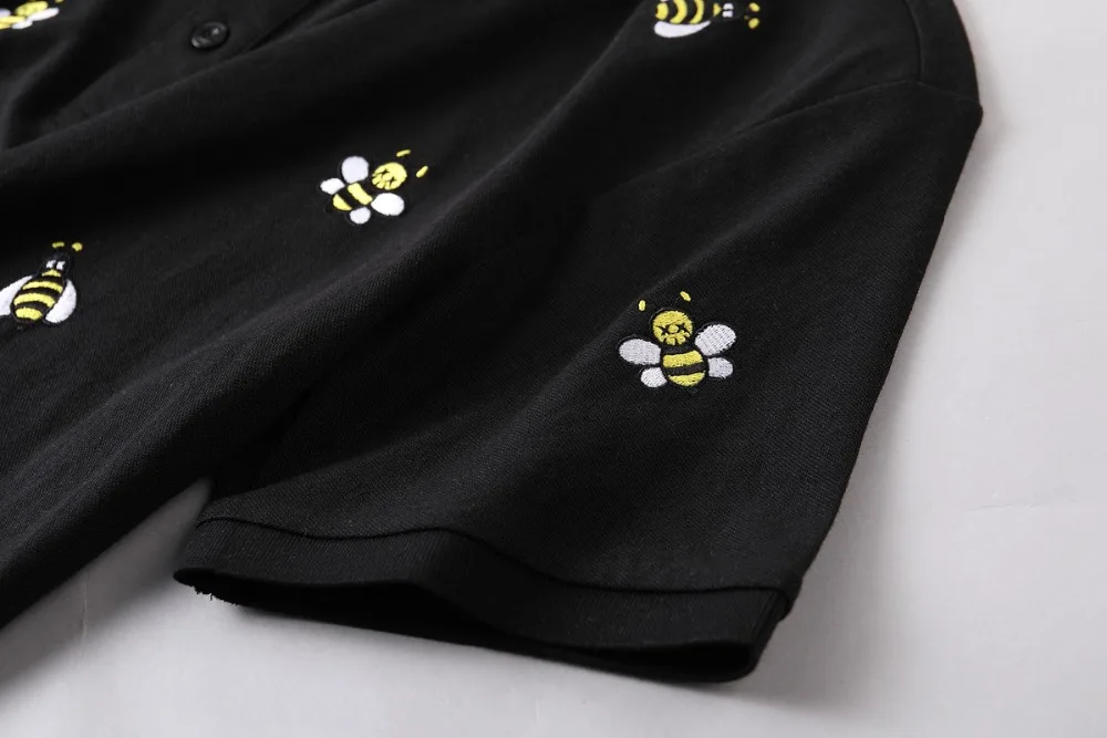 Дизайнер пчелы вышитые рубашки поло мужская мода лето уличная прямой короткий рукав хлопок Camisa Masculina Polo