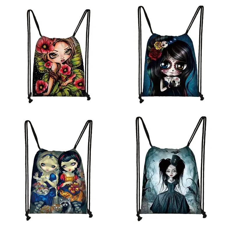 Gothic Print Style Fashion Drawstring Bag Adult Shopping Bags Child Light Dustproof Storage Bag