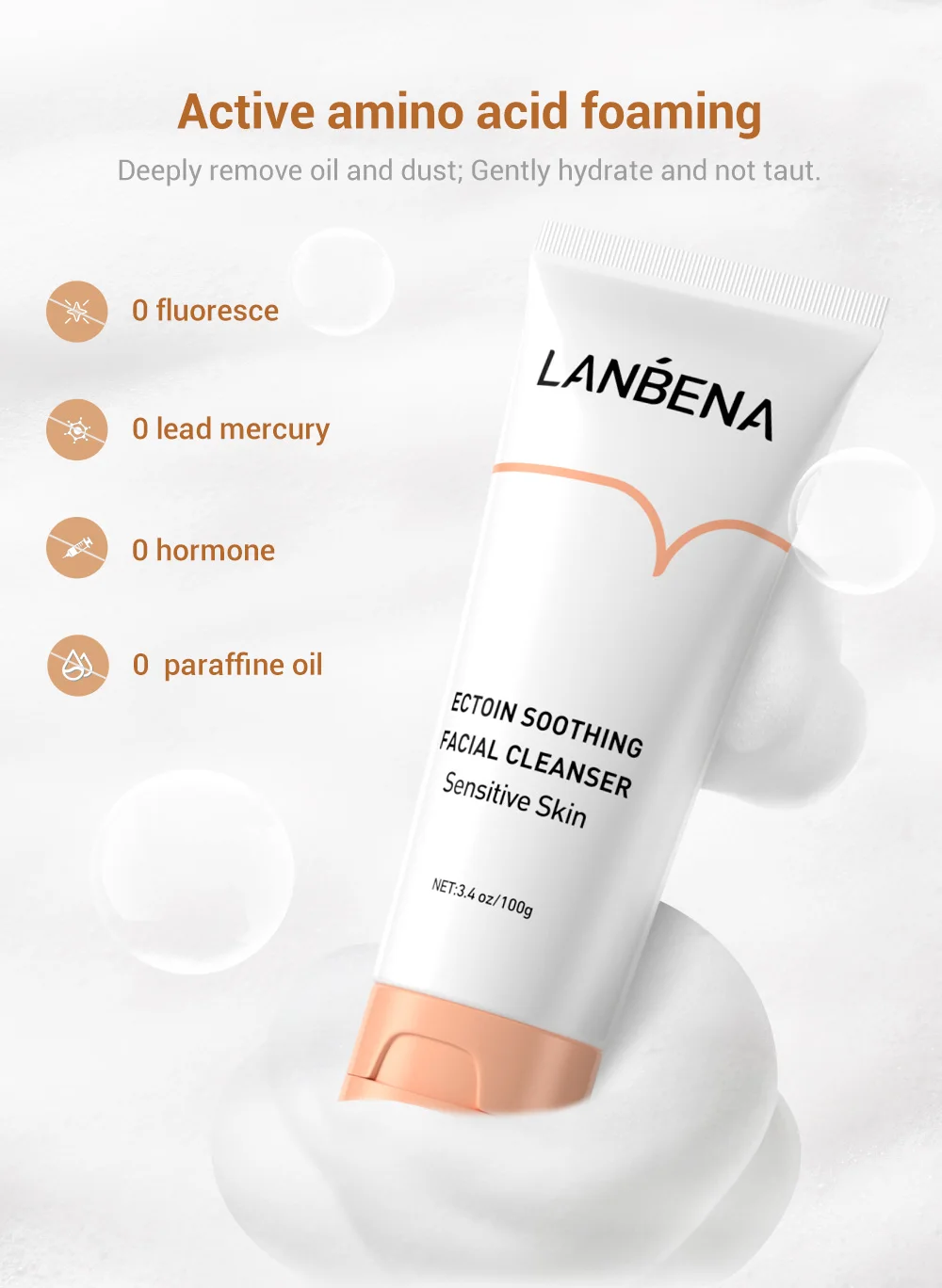 Hda207143105143e4bc1c7630618240534 LANBENA Facial Cleanser Ectoin Anti Allergic Repair Soothe For Sensitive Skin Care Face Wash Foam Nourishing Moisturizing 100g