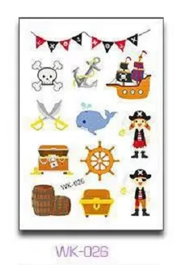 Funny Environmentally Friendly Cartoon Pirate Temporary Tattoo Stickers Kids Treasure Hunt Fake Body Waterproof Tattoo 1 Sheet - Color: WK-026
