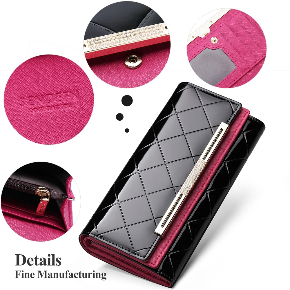 

Women Long Patent Leather Wallet Fashion Large Ladies Clutch Coin Purse Multifunction Card Holder Women Plaid Wallet Phone Bag