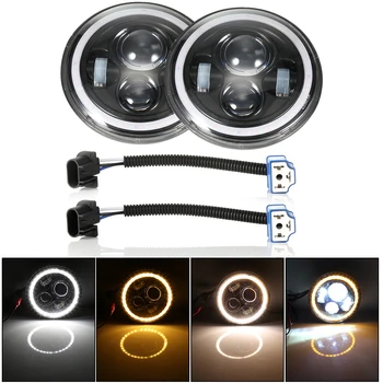 

ANYHOW 7 inch LED Halo Headlights Kit 7" LED Headlight H4 Hi/low Auto Headlight With Angle Eye For JK TJ Defender
