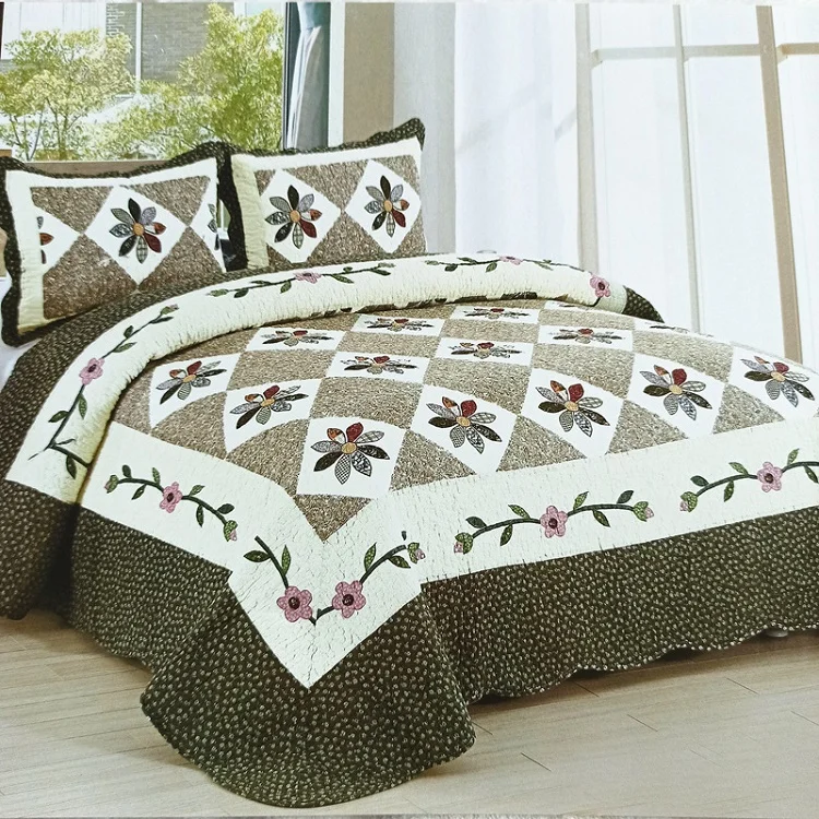 Description Picture 3 of itemHandmade 100% Cotton Quilted Bedspread Set Padding Duvet Linen Blanket Cubrecam Bed Cover Colcha Summer Quilt Bedding Set 3PCS