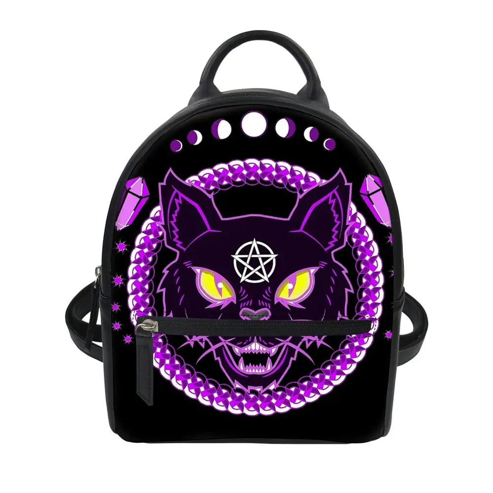 Женский рюкзак из искусственной кожи в готическом стиле с принтом черного кота, мини-сумка на плечо для девочек, женская школьная сумка для книг, рюкзак, водонепроницаемая сумка
