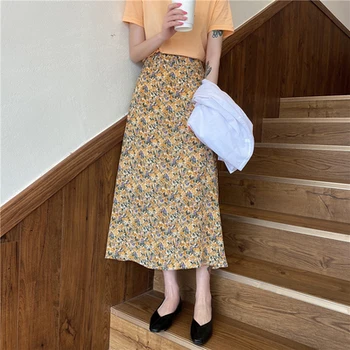 

Casual Chiffon Vintage Basic Higt Waist Women Skirt 2020 Summer Spring Fashion New Female Skirts