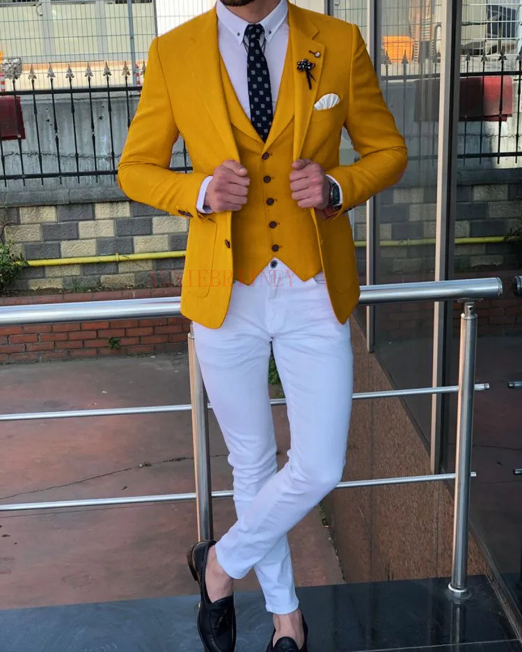 ANNIEBRITNEY новейший дизайн пальто брюки мужской костюм на заказ приталенный Блейзер с брюками свадебный смокинг для жениха Мужские костюмы набор - Цвет: Золотой