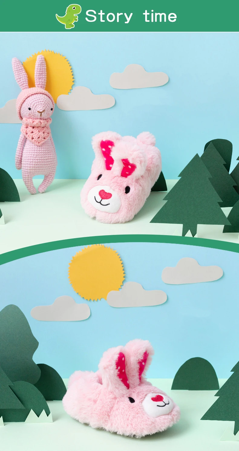 Зимние детские тапочки с милым кроликом для маленьких девочек и мальчиков; теплые меховые домашние тапочки с рисунком динозавра; детские домашние тапочки