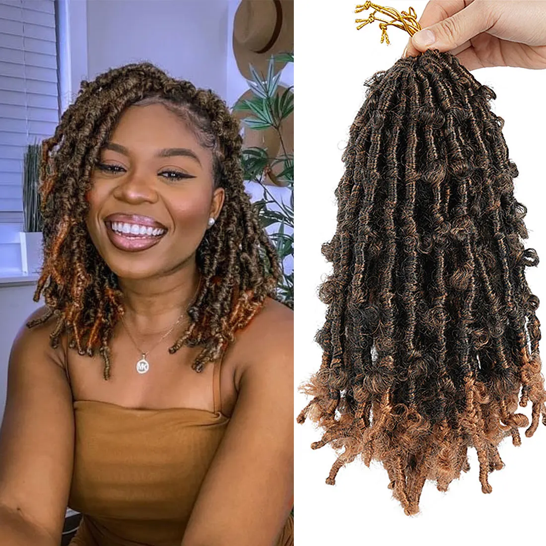 

12 Inch 150g Handmade Butterfly Faux Locs T1B/30 Ombre Braiding Hair Synthetic Crochet Braids Hair Extensions For Black Women