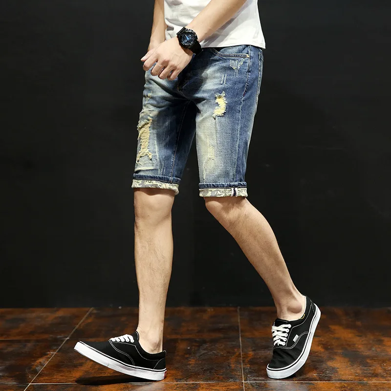 70% OFF 2019 Summer New Men's Stretch Short Jeans Fashion Casual Slim Fit High Quality Elastic Denim Shorts Male Brand Clothes 36 38 40
