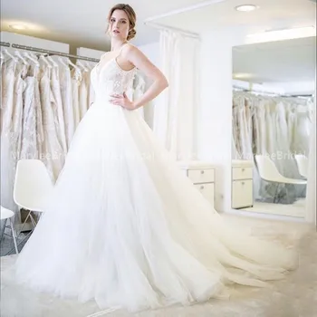 

Sexy V-neck Boho Wedding Dresses Spaghetti Straps Appliques Suknia Slubna White Ivory Backless Robe de Mariee Beach Bridal Gowns