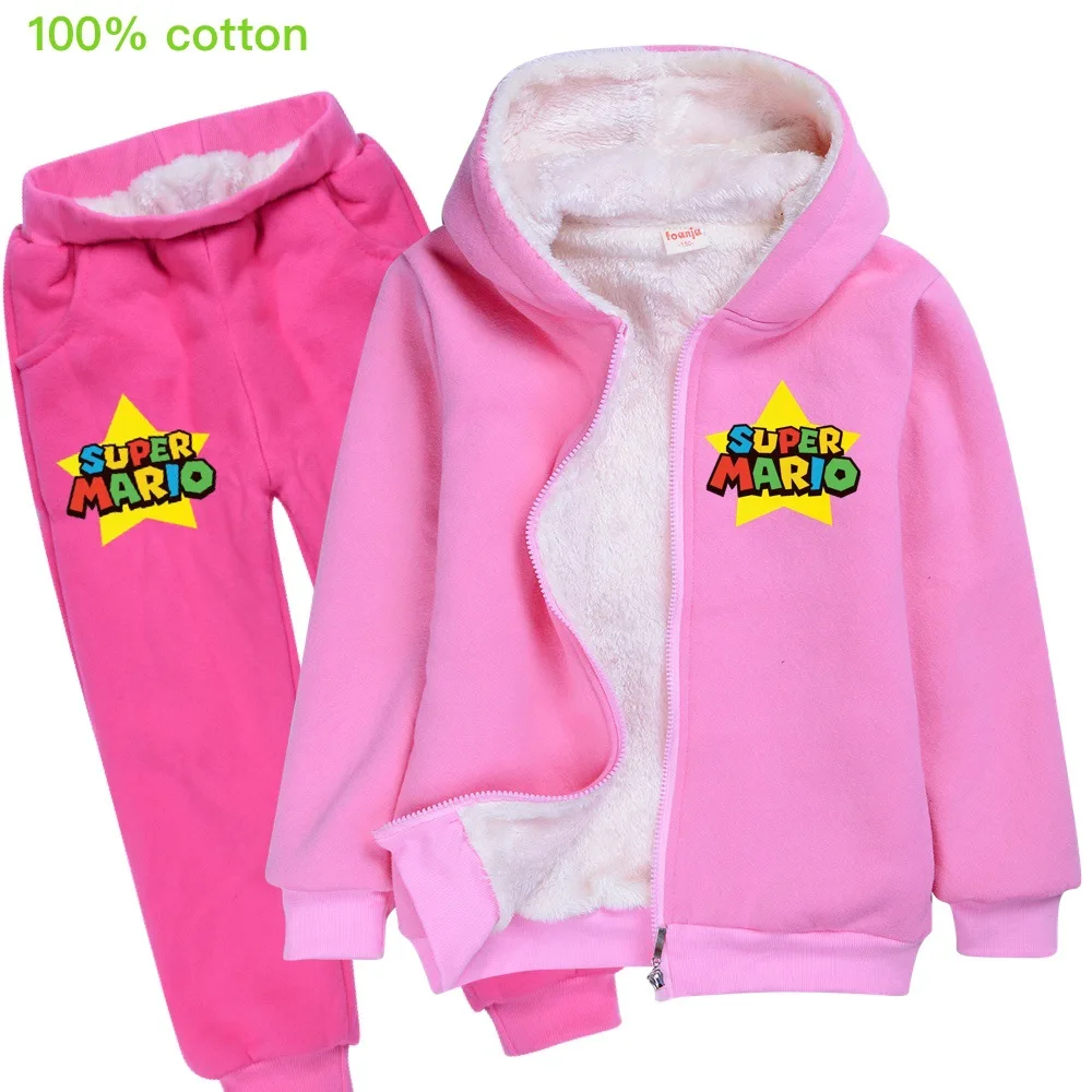 New children's favorite super Mario cotton plus velvet thick winter coat warm boys and girls jacket sports suit 3-14Y