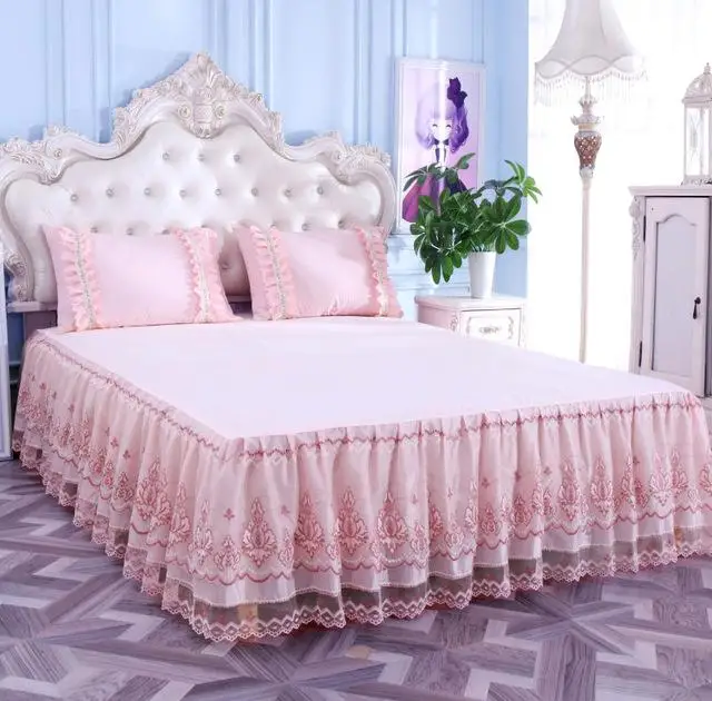 -LD-1805-3 46 Романтический Bloom с рисунком; Прочная обувь Цвет кроватный подзор Non-slip пыли рюшами queen Размеры покрывало юбка#/L - Цвет: -LD-1805-3