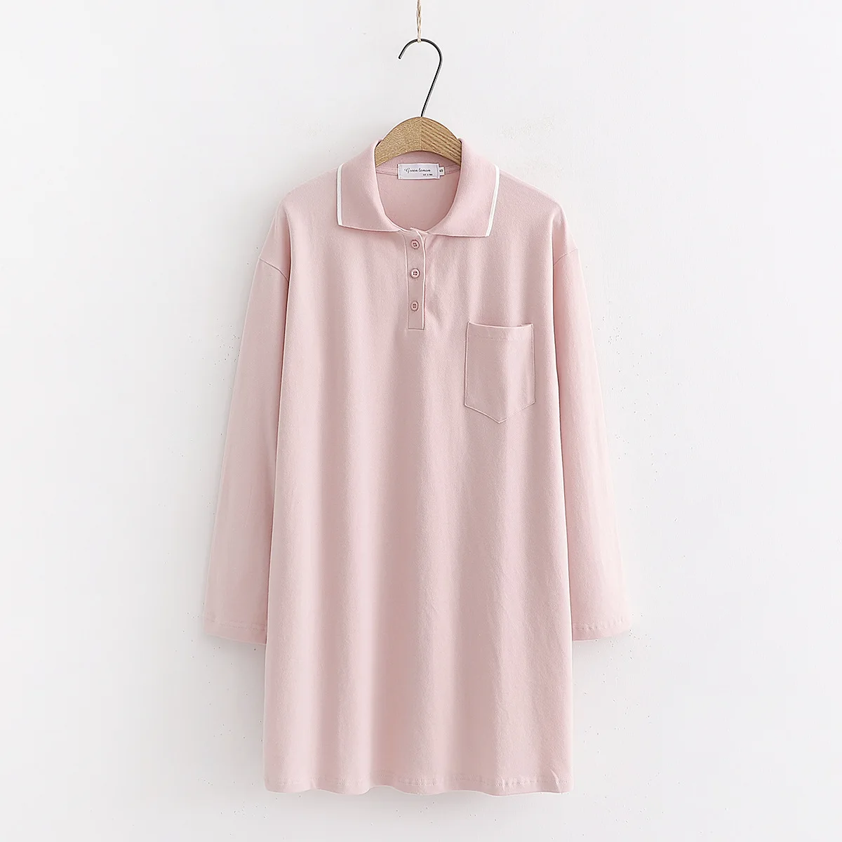 

Dress Women's Autumn New Style Loose-Fit Students Lotus Pink Mid-length Straight-Cut Long Sleeve Polo Collar Skirt S28383