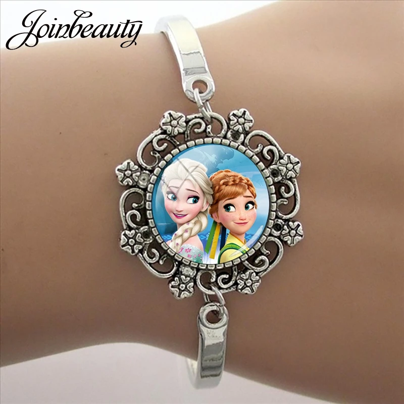SQ06 JOINBEAUTY, мультяшная Принцесса Эльза Анна, Снежная королева, кружевной браслет, очаровательные стеклянные браслеты с кабошонами, регулируемый браслет, подарок для девочки SQ11 - Окраска металла: SQ06