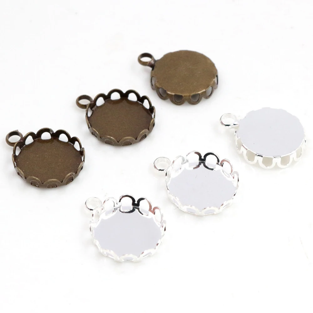 

20pcs 12mm Inner Size Silver Plated and Bronze Plated Material Simple Style Cabochon Base Cameo Setting Charms Pendant Tray