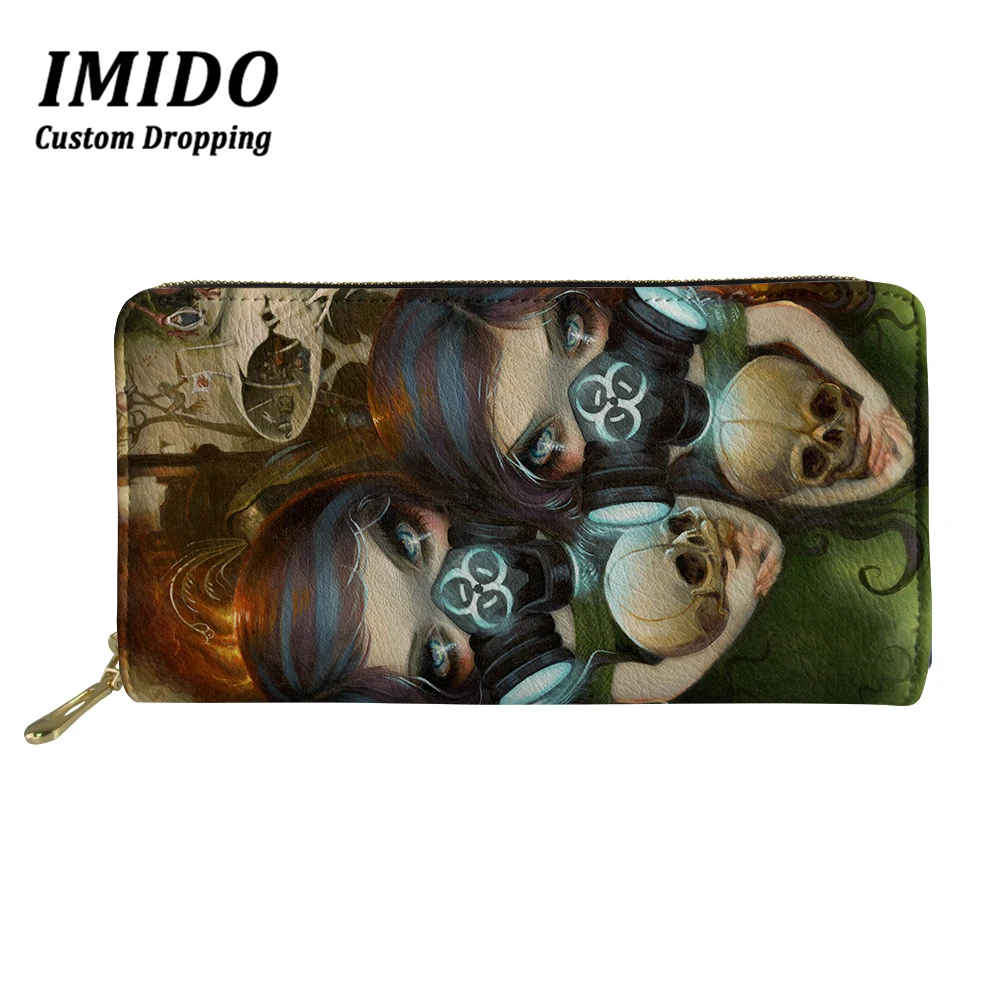 IMIDO, персонализированный кошелек, темные, для девушек, с узором, Длинные кошельки для женщин, на каждый день, с отделением для карт, Женский кошелек на молнии, для монет, Зеленый Кошелек