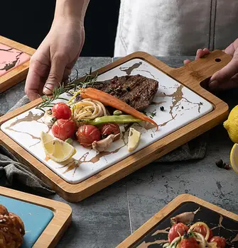 

INS Marble Texture Printed Plate Ceramic Nordic Home Round Western Steak Dish Dessert Plate Square Tray Kitchen Cutlery Tool