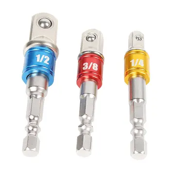 

3Pcs 1/4 3/8 1/2 Drill Socket Adapter Chrome Vanadium Steel Extension Drill Bits Driver Electrical Drilling Head w/ Hex Shank