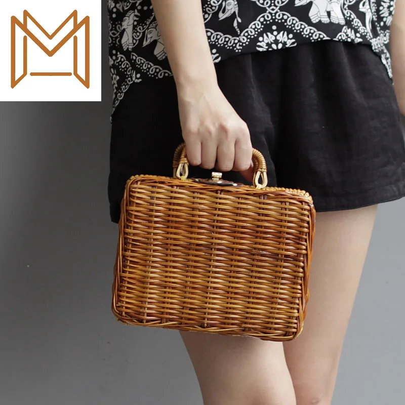 

Bamboo Rattan Countryside Woman Package Manual Rattan Plaited Case Straw Plaited