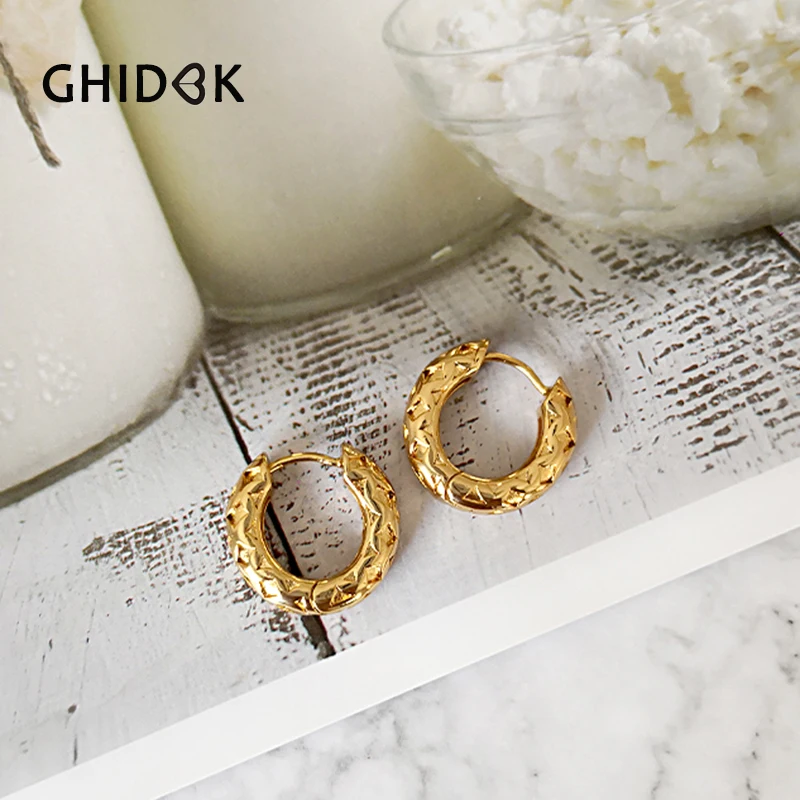 

GHIDBK Small Chunky Statement Textured Hoop Earrings Minimalist Hollow Ring Earring Handmade Geometric Circle Earring Wholesale