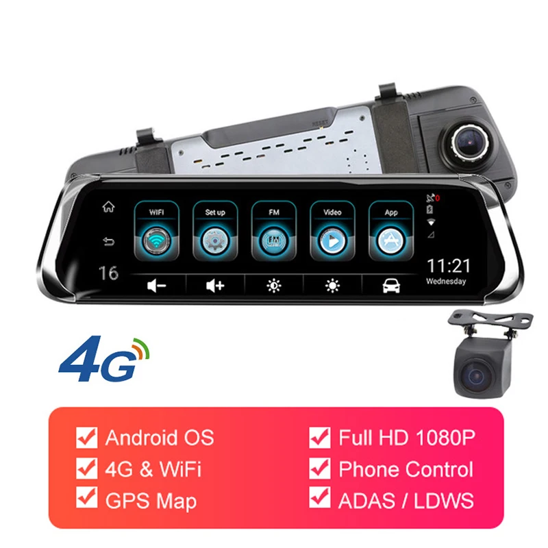 4G ADAS Автомобильный видеорегистратор Android камера заднего вида HD 10 дюймов полный ips сенсорный экран видеорегистратор gps Navi двойной объектив видео рекордер - Название цвета: 4G Android DVR