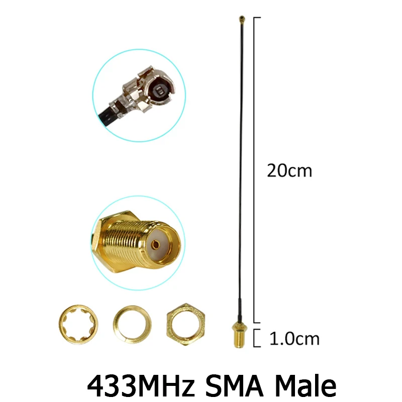 GRANDWISDOM 10pcs 433mhz antenna 3dbi sma male lora antene iot module lorawan antene ipex 1 SMA female pigtail Extension Cable