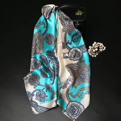 Color 6 Ladies Pure Silk scarf Women 90*90 cm Head Luxury Brand Real Natural Silk Scarf Square Printed Fashion Shawls Wrap Scarves - Цвет: Color 6