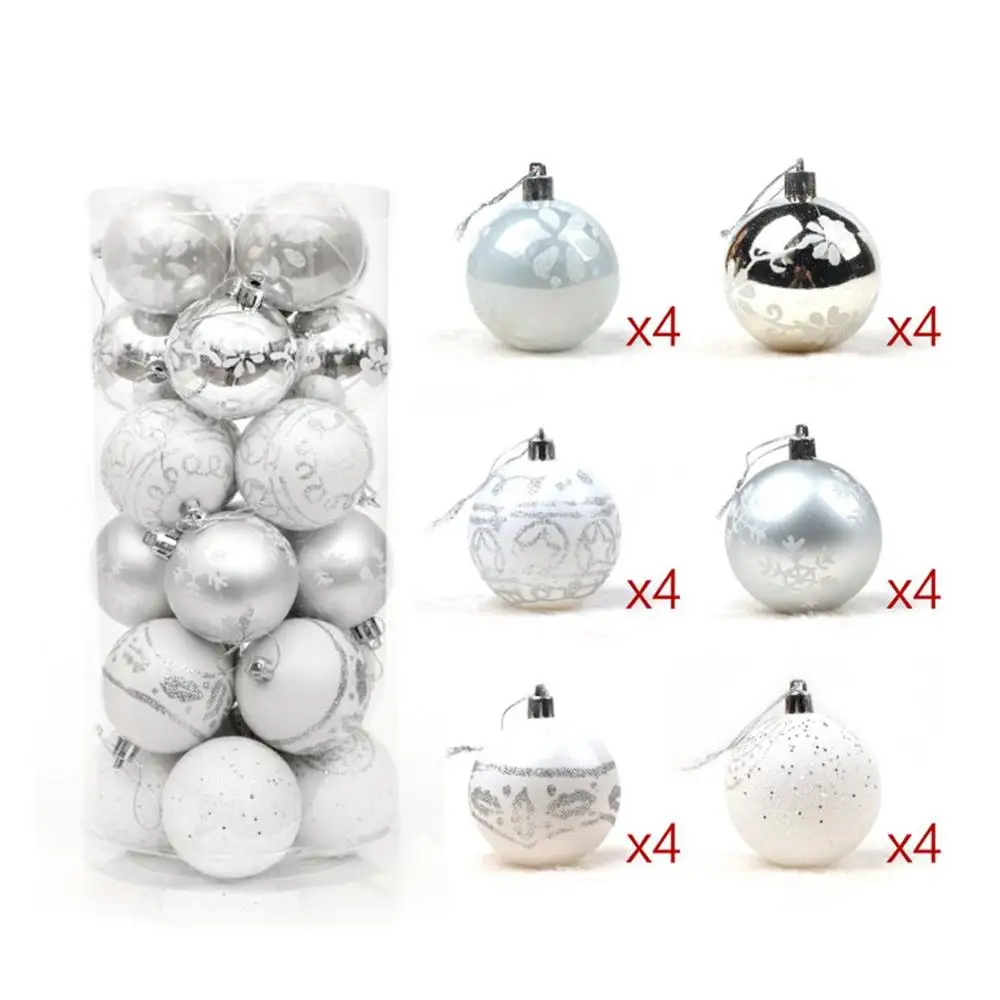 Silver white DUUTI, Новое поступление, 24 шт., 6 см, Рождественский шар, светильник, шар, расписной шар, посылка, украшение на елку, шар - Цвет: Silver white