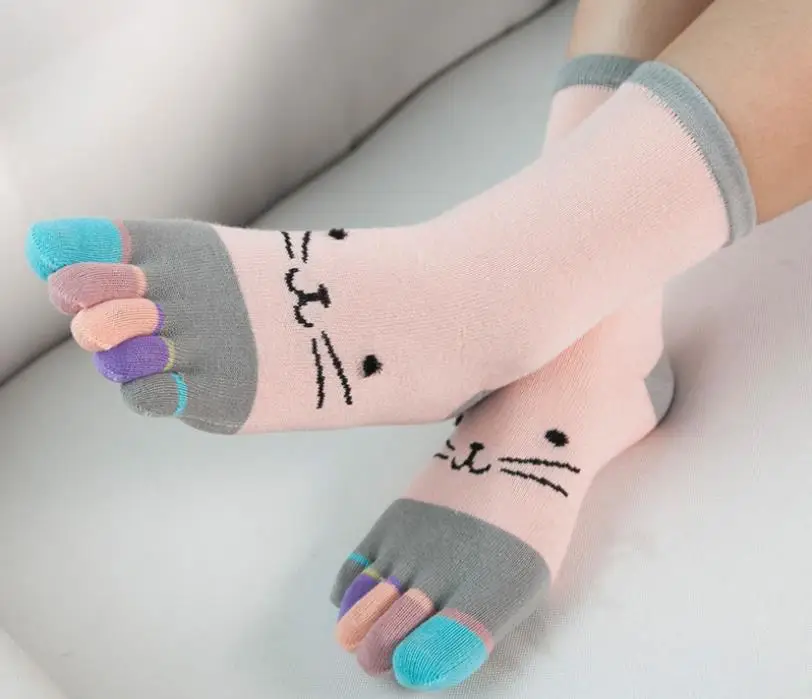 1 Pairs Pure Cotton Women Girl Five Finger Short Socks Colorful Cat Breathable Young Casual Harajuku Socks With Toes Hot Sell smartwool socks women Women's Socks