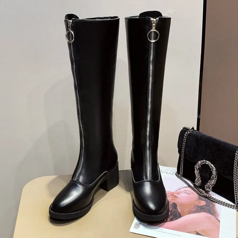 New Slim Boots Sexy Knee High Red Leather Women Snow Boots Women's Fashion Winter Thigh High Boots Shoes Woman