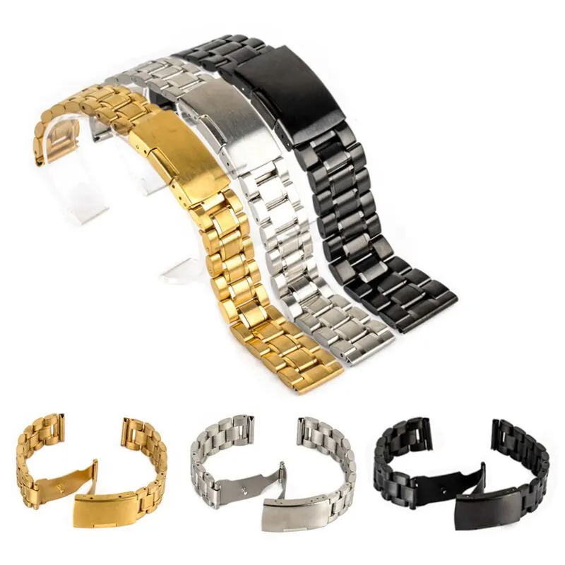 Luxury Gold Silver Black Watch Band 18/20/22/24 Stainless Steel Strap Steel Buckle Wrist WatchBand Vintage Watches Accessories