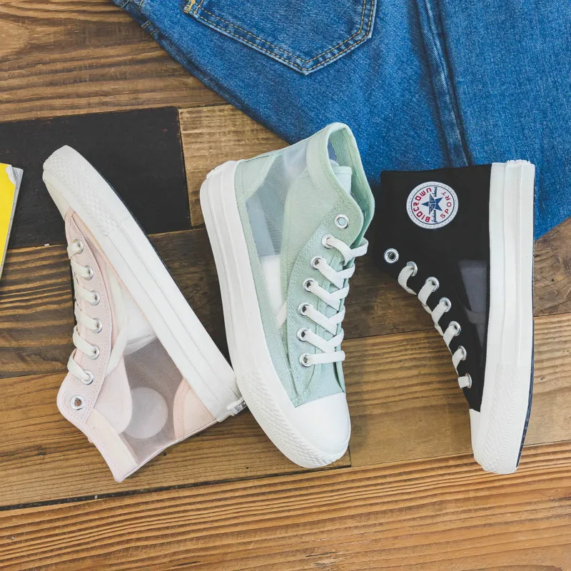 Casual Shoes Sneakers Mesh-Cloth Aqua High-Top Transparent Green Breathable Women Summer