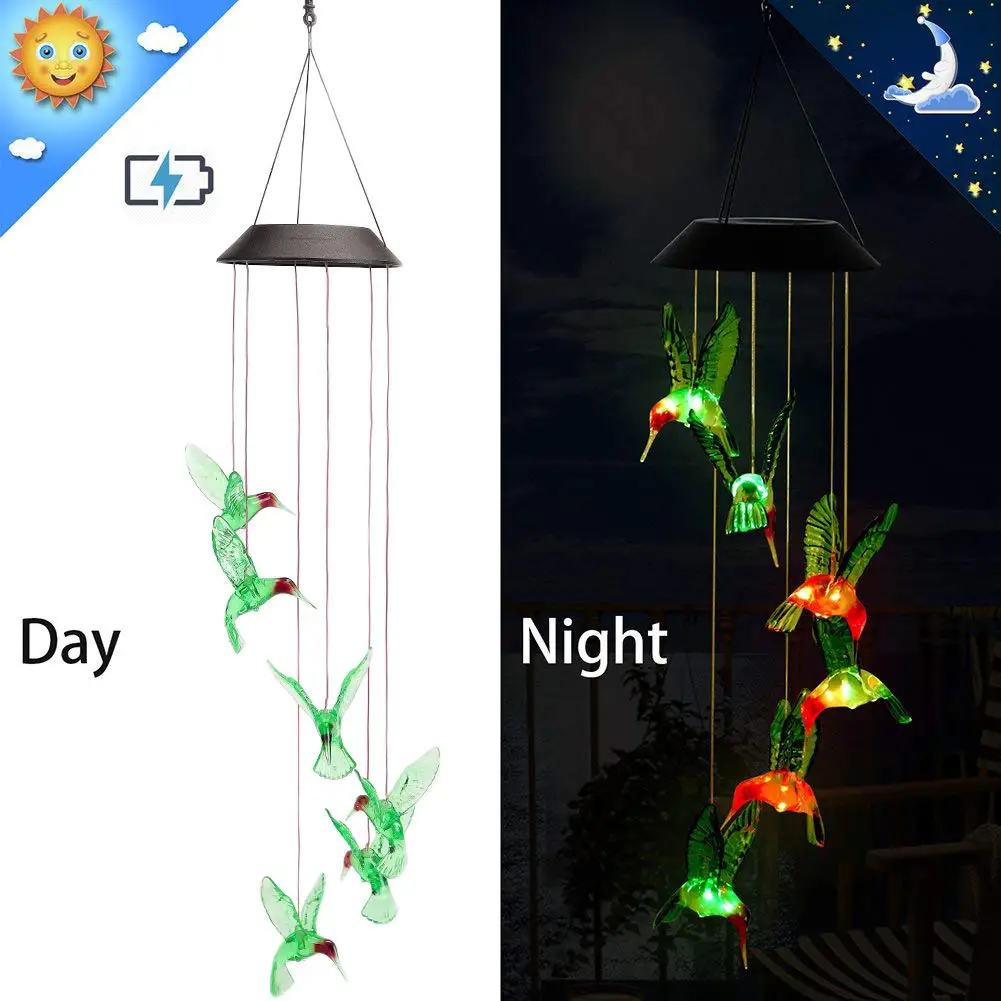 Ветряные колокольчики с колибри на солнечной батарее светодиодные