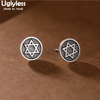 

Uglyless Stars Hexagram Earrings for Women Thai Silver 10MM MINI Studs Earrings Solid 925 Silver Medals Brincos Vintage Jewelry