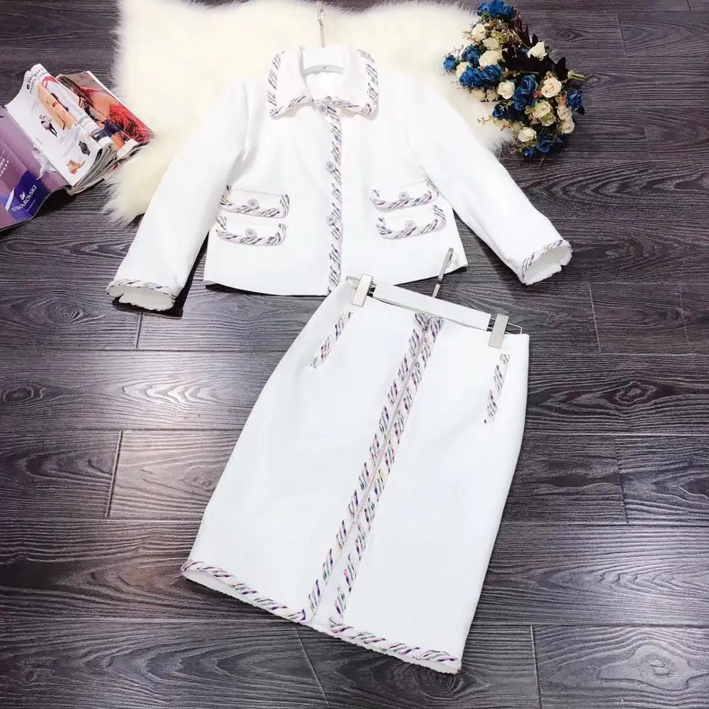 

Autumn 2019 new European and American women's wear Long sleeve single breasted coat skirts fashion Tweed edge suit