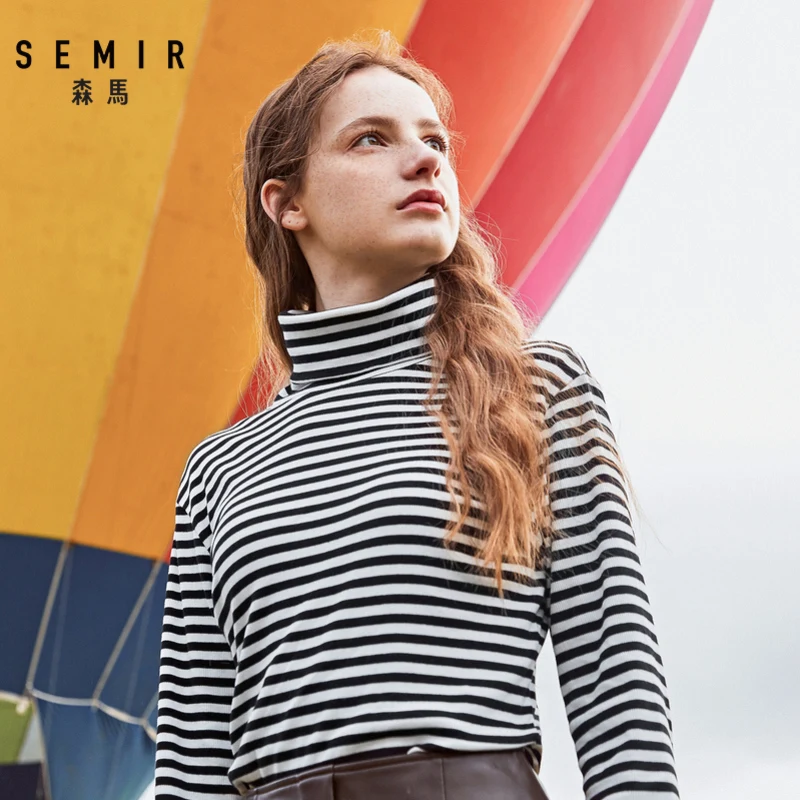 Женская футболка с длинным рукавом Semir, новинка, зимняя Приталенная футболка, теплая тонкая футболка с высоким воротом, Студенческая футболка