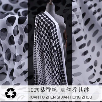 

SALE HOT 114cm Wide 100% Silk Brand Georgette Fabric for Women Dress Scarf Dot Digital Print Cloth Diy Sewing Free Shipping