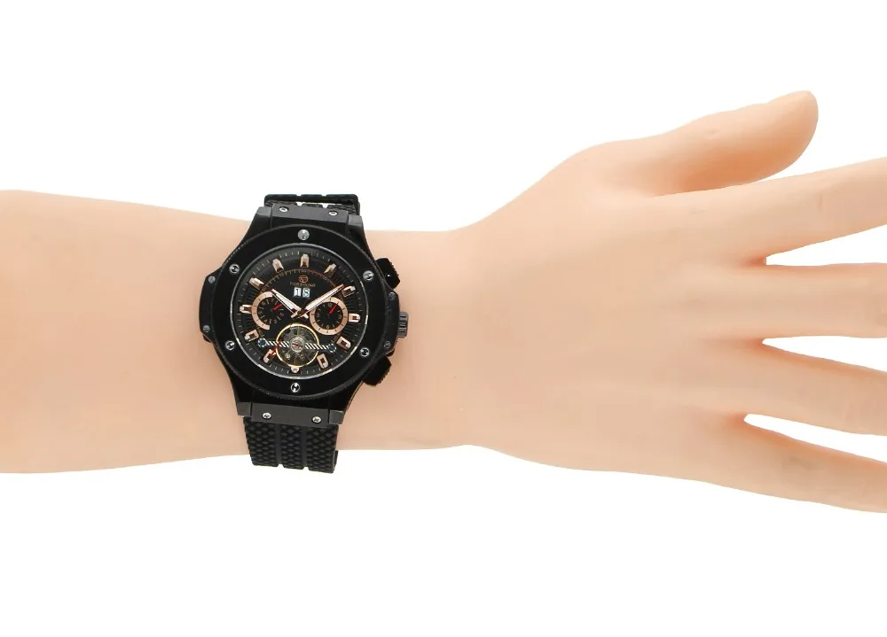 FORSINING Top Brand Luxury Rubber Band Sport Watches Black Case Tourbillon Designer Watch Male Automatic Mechanical Mens Watch