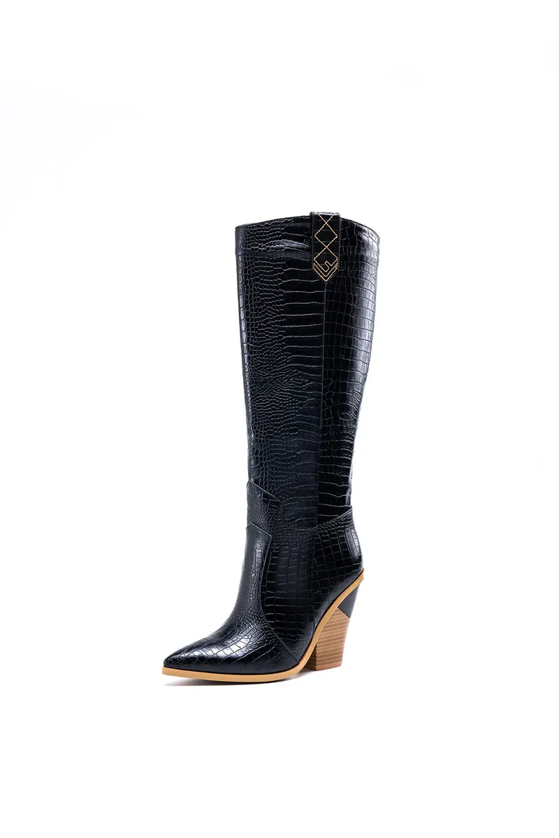 Prove Perfetto Rome Style Genuine Leather Women Knee-high Boots Sexy Night-club Boots Female High Heel Leather Pointed Toe Boots