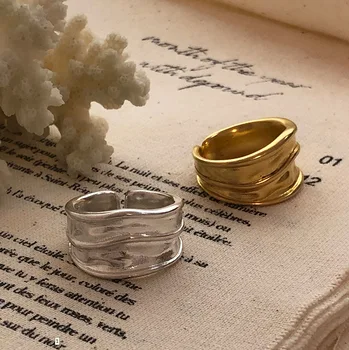 

Korean S925 sterling silver ring geometric irregular opening adjustable temperament ring for women wedding fine fashion jewelry